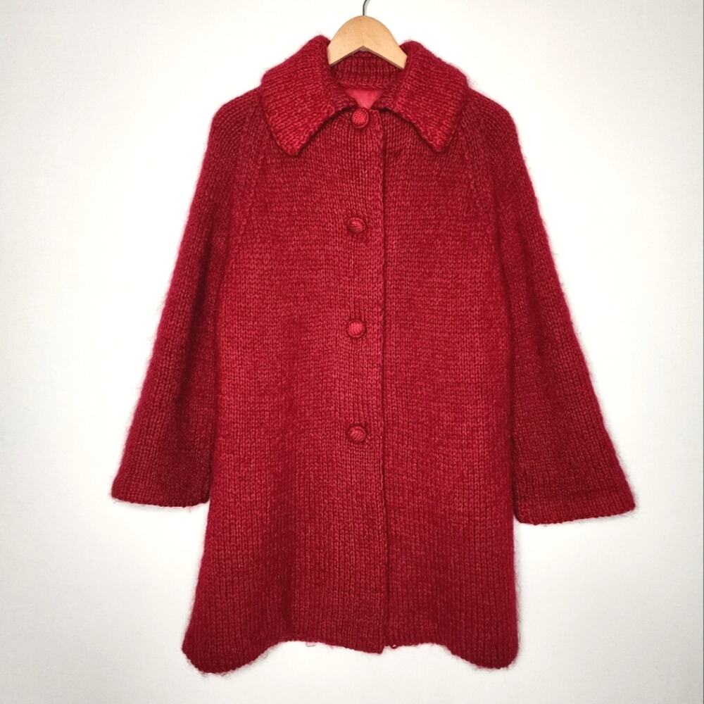 Vintage Red Sweater Coat Heavy Knit